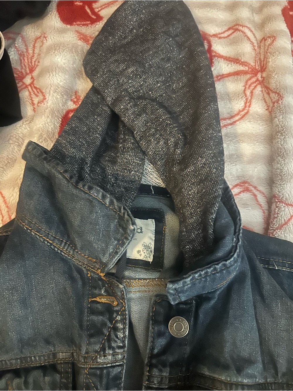Girls Dark Blue Hooded Denim Jacket - mudd